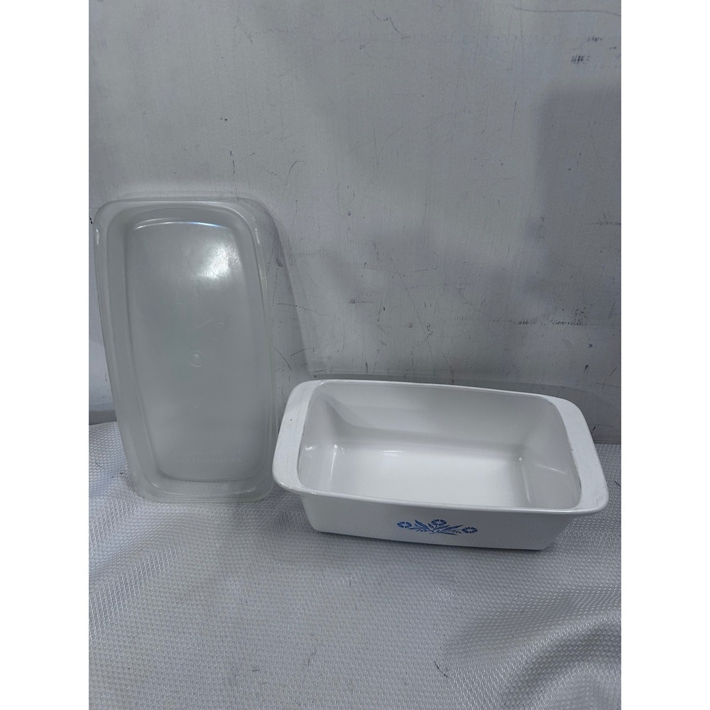 Corning Ware Loaf Pan 2 QT White Blue Cornflower Floral Vintage Bakeware - Picture 4 of 8